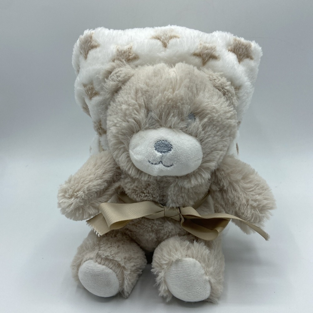 KIDGETS Beige White STAR Baby Blanket Bear SOFT 30x32 Fleece Lovey NEW W/o TAGS